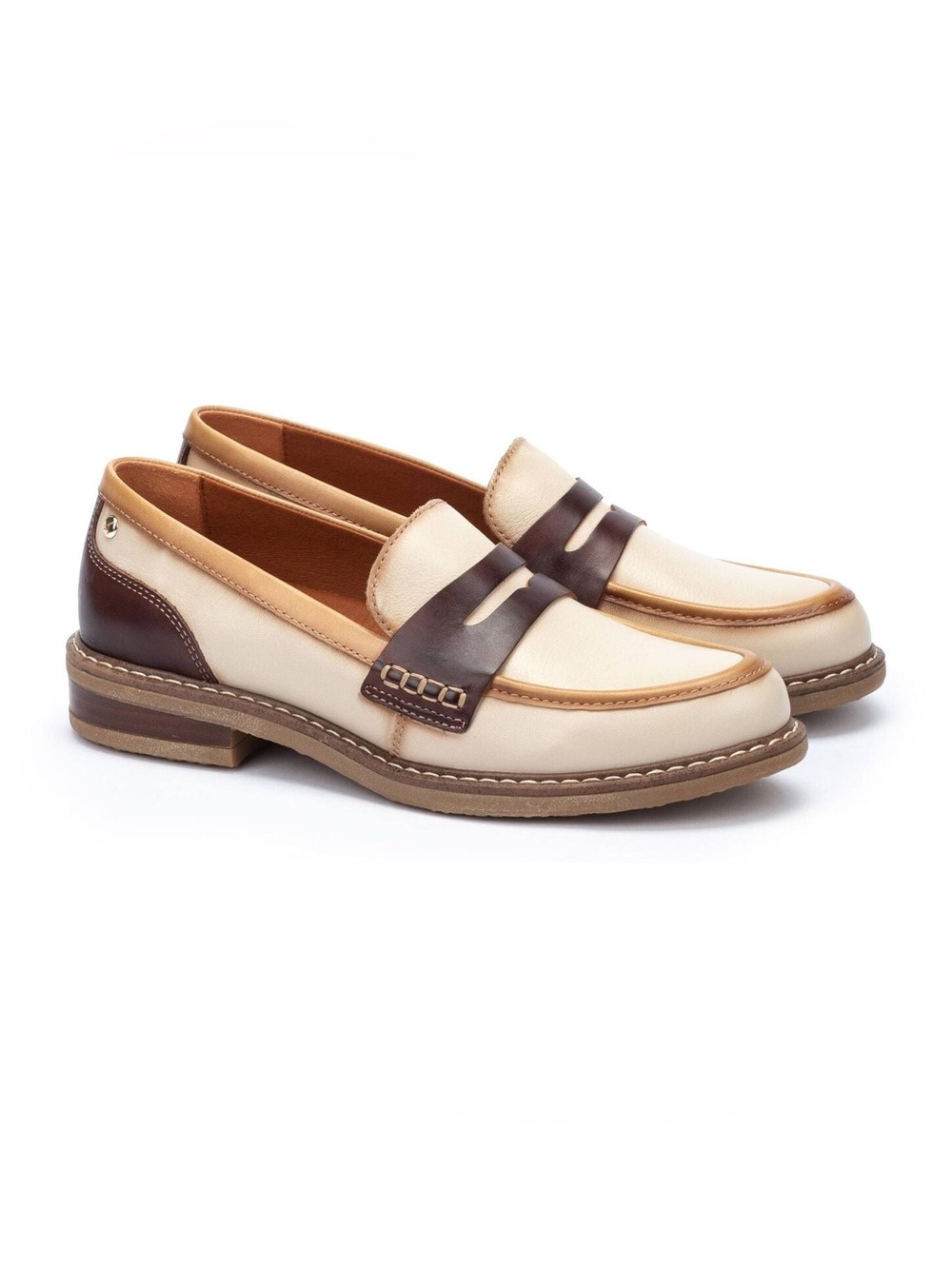 Pikolinos Aldaya Penny Loafers in Marfil Tan & Chocolate Brown NWOT 41 / 10-10.5